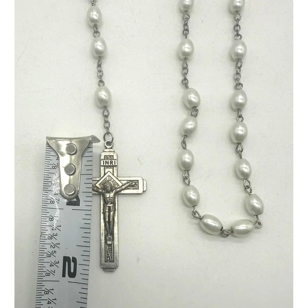 Fatima Catholic Rosary Plastic Beads Silvertone Crucifix‎ Relic Medal Our Lady